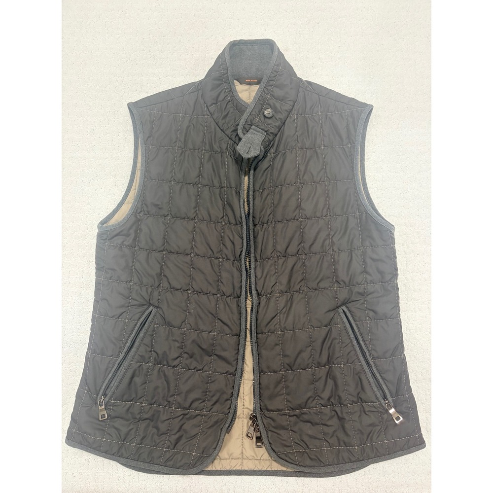 Waterville Italy Mens Quilted Vest Gray Diamond Stitch Full Zip Gilet Size 50